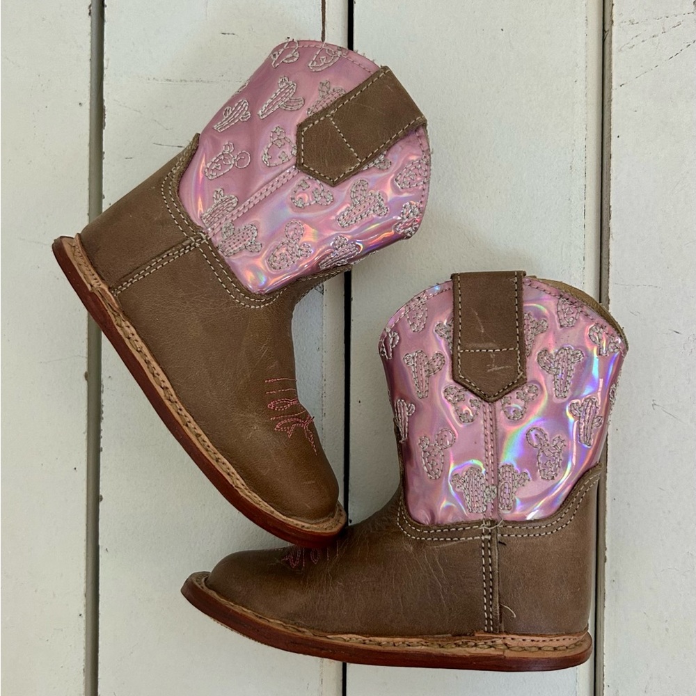 New Roper CowBabies Size 3 Pink Sparkly Brown and Pink Western Cowboy Boots